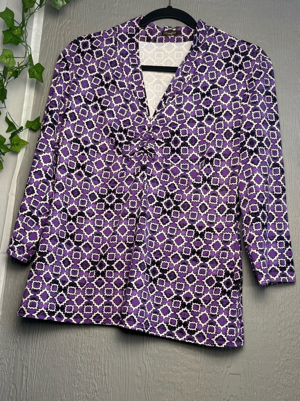 J.McLaughlin Catalina Cloth Purple Geometric Print V-Neck Knit Top Size Large - Picture 2 of 9